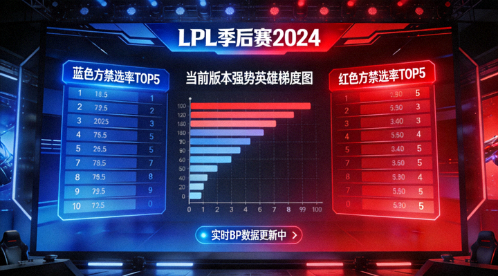 LPL季后赛BP禁选环节现场大屏数据分析画面